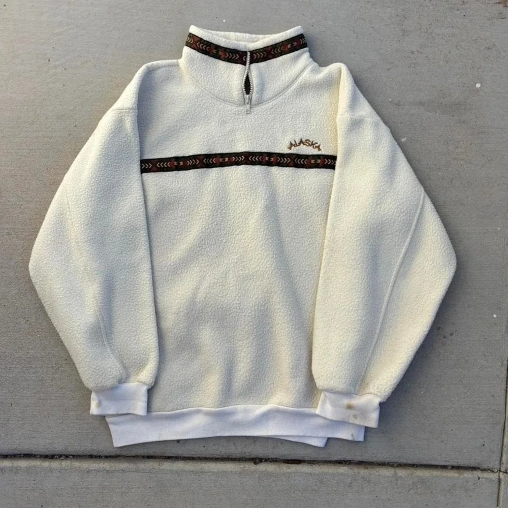 Vintage‎ Alaska Quarter Zip Arctic Adventure Aztec White Fleece